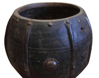 Antique Primitive Wood Decorative Wooden Bowl Old-Time Chakra Nail Rustic Home Decor