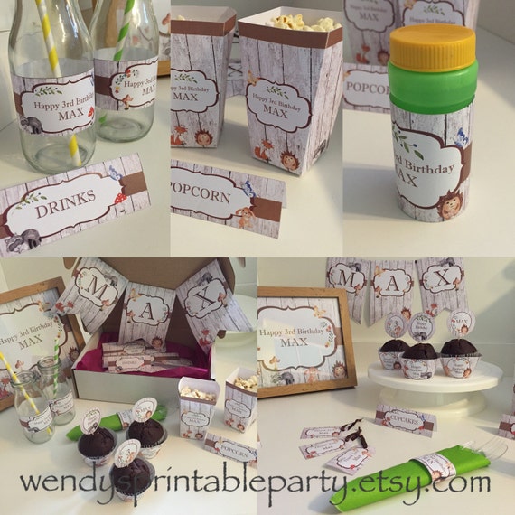 Watercolour Woodland Animals / Forest Animals Personalised Party Package - Printed & Shipped - see listing for description of items Il_570xn