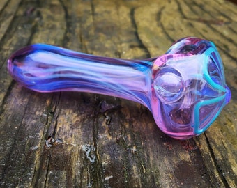Purple color changing girly glass pipe with turquoise flower