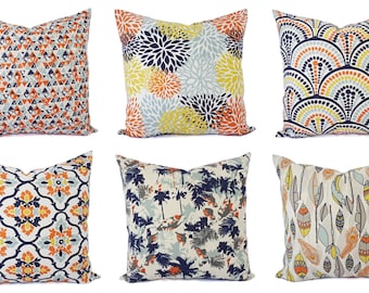 Orange Navy Pillow Cover - Orange Pillow Cover - Navy Decorative Pillow - Orange Throw Pillow - Navy Throw Pillow - Lumbar Pillow Euro Sham