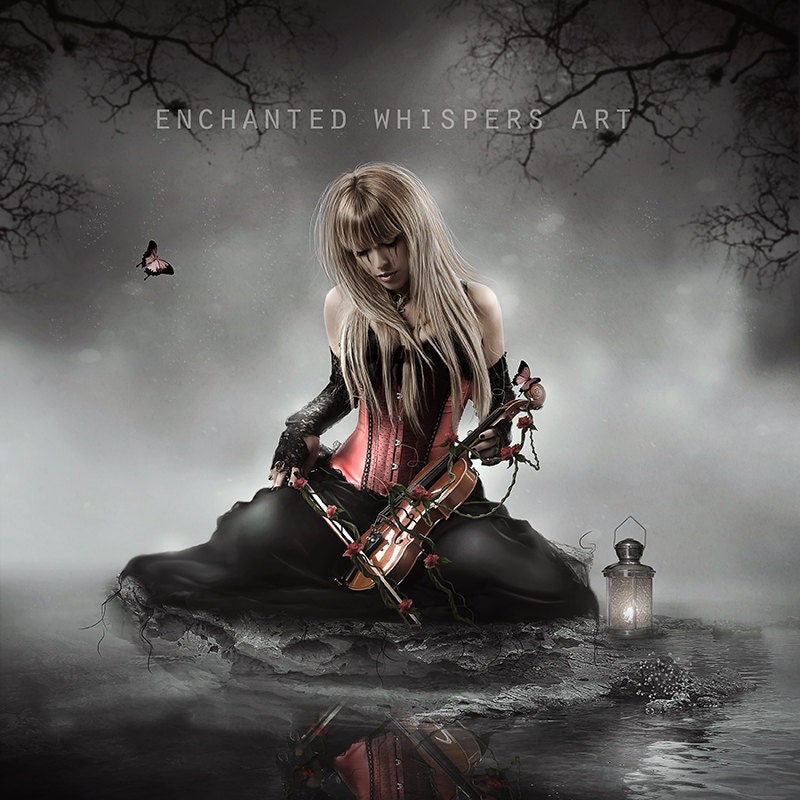 Gothic fantasy art Gothic poster print Woman and violin