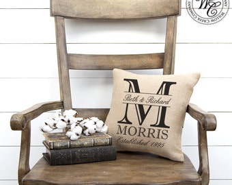 wedding gift, monogram pillow, burlap pillow, personalized pillow, personalized wedding gift, monogrammed pillow, wedding gift