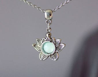 Lotus Necklace Silver Flower Necklace Lotus Flower Necklace Silver Flower Pendant Lotus Jewelry Charm Opal Necklace Dainty Necklace Flower