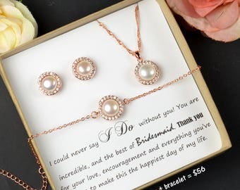 pearl,Bridesmaid Jewelry,Personalized Bridesmaid Gift,Bridesmaid Earrings necklace Bracelet,Bridesmaid Jewelry Set,Bridal Studs Bracelet Set