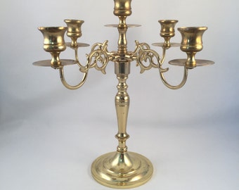 Brass Candelabra with 5 Heads, 4 Outer, 1 Taller Center, By Baldwin Forged in America, Vintage Brass 5 Arm Candelabra