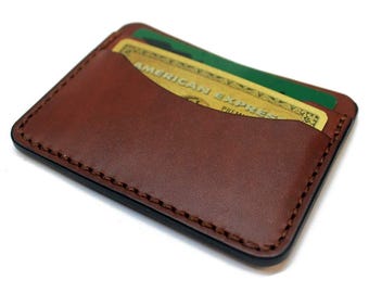 Personalized leather card holder wallet, minimalist cardholder, groomsmen gift, front pocket wallet, medium brown Graduation Gift