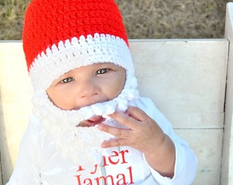 Baby Santa hat - Baby Santa Hat with beard - Santa baby - family photo prop - Baby Christmas hat - crochet hat with beard - hat with beard