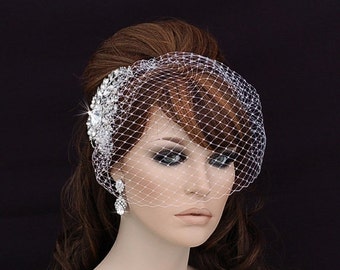Bird Cage Veil , Blusher , Birdcage Veil and Comb , Bridal Comb , Wedding Comb , Bridal Hair Accessory , Crystal Bachelorette Veil