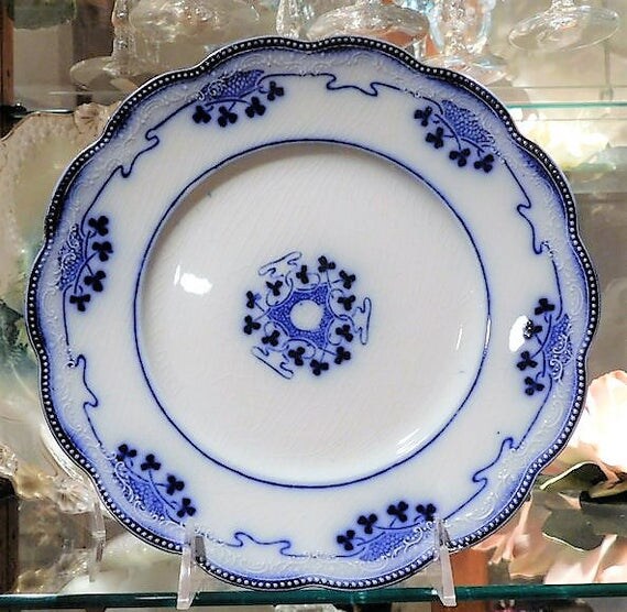Flow Blue Plate W H Grindley Lorne Staffordshire England Antique 1900s Victorian Art Nouveau Porcelain Country Cottage Home Decor Farmhouse