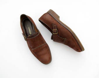 Vintage shoes // monk strap brown suede leather oxfords // buckle shoes // crepe sole
