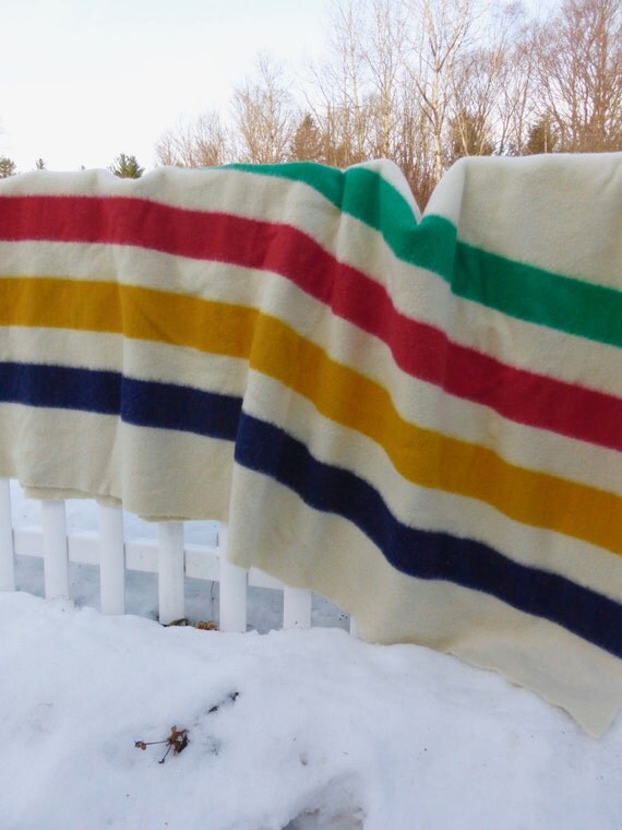 Hudson Bay Blanket Vintage Blanket Wool Blanket 4 Point