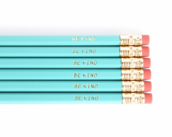 Pencil Gift Set | Be Kind pencils | Quote Pencils | Turquoise Imprinted Pencils | Engraved Pencils | Gift Under 10 | Paper Berry Press
