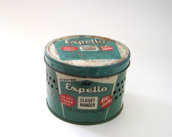Vintage Expello Tin, Tin for Closet, 1960 Odor-Aire Made in Kansas, USA, Tin with Holes