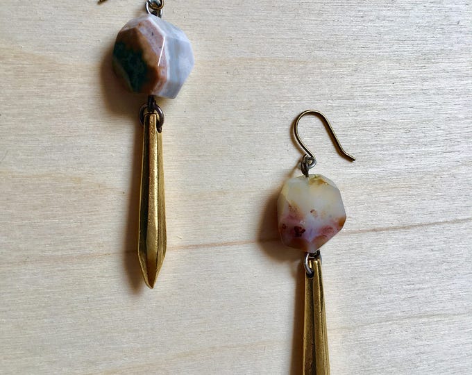 Ocean jasper and gold crystal earrings / dangle earrings / ocean jasper earrings / jasper earrings /