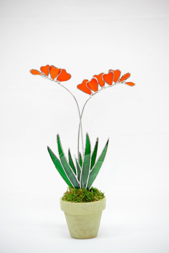 RESERVEDChrisBright Orange Glass Flowers Freesias Made in