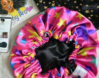 Pink Stars Kids Bonnet|Children||Satin Bonnet|Child|Big Hair|Natural hair||silk bonnet||Sleep cap||African||Hair Accessory||Headscarf| Silky