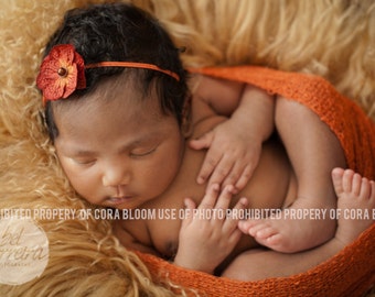 Flower Headband, Orange Flower Headband, Orange Flower, Orange Headband, Newborn Headband, Girl Headband, Photography Prop, Vintage Headband