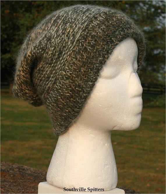 Alpaca Knit Hat in Green with Sparkles
