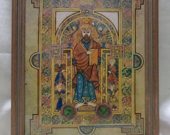 Old Framed Religious 1977 Portrait of Christ (Book of Kells: Celtic Art) Print