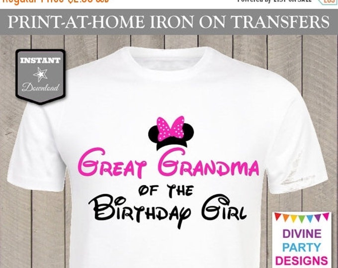 SALE INSTANT DOWNLOAD Print at Home Pink Minnie Great Grandma of the Birthday Girl Printable Iron On Transfer/ T-shirt / Family / Item #2390