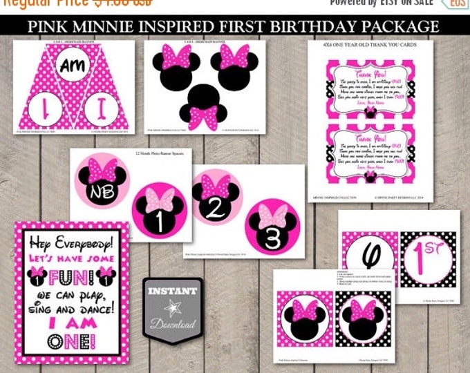 SALE INSTANT DOWNLOAD Hot Pink Mouse First Year Birthday Printable Party Package / One 1st 1 / Hot Pink Mouse Collection / Item #1735