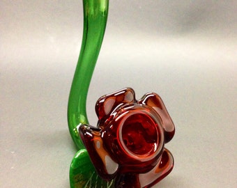 Rose Sherlock Glass Pipe in Red, Blue or Purple