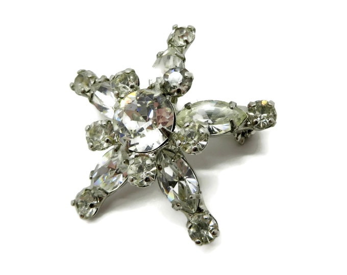 Kramer of New York Rhinestone Star Brooch, Vintage Snowflake Rhinestone Pin