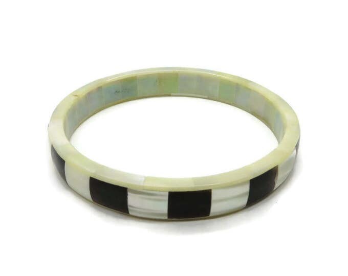 Black and White MOP Inlay Bangle, Vintage 1970s Bracelet