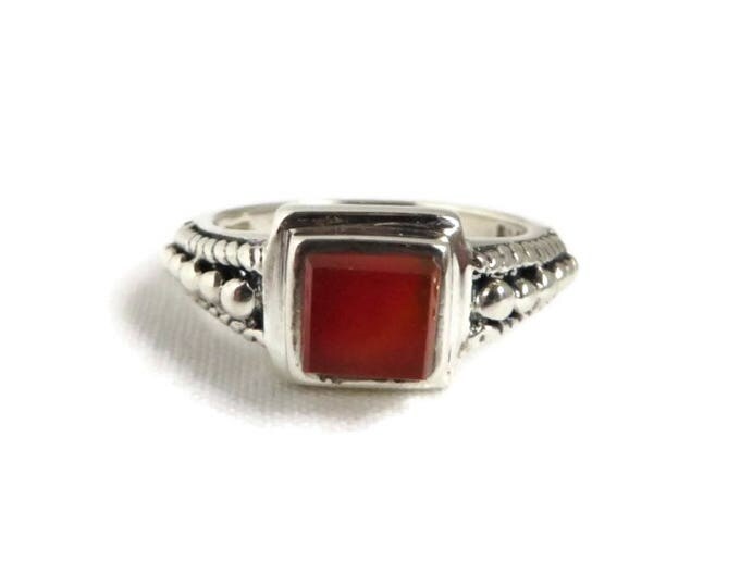 Sterling Silver Beaded Ring - Vintage Amber Glass Ring, Boho Hippie Jewelry, Gift Idea, Size 6.5
