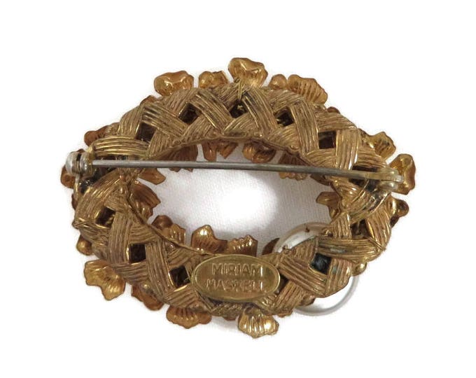 Miriam Haskell Brooch Faux Pearl Goldtone Wreath Designer Signed Vintage Costume Jewelry