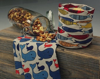 Linen Storage Basket Fishes / Kitchen Organizer / Linen Basket / Decorative Basket / Storage Bag