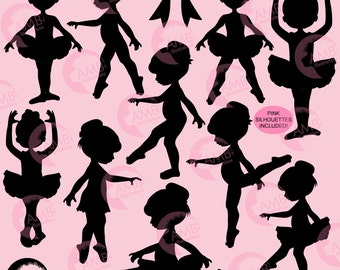 Ballerina silhouette clipart, Ballet silhouette clipart, pink ballerina silhouettes, black silhouette clipart, instant download, AMB-1584