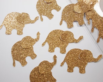 Glitter Gold Elephant Party Decoration, Baby Shower Jungle Safari Confetti, Birthday Glitter Gold or Silver Elephant Cutouts, 20 Ct.