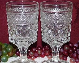 Anchor Hocking Wexford Pattern 2 Pc Set 5-3/8" Claret Wine Glasses