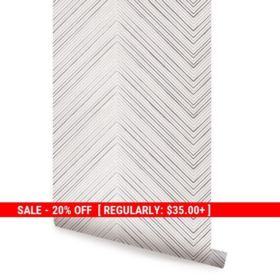 Chevron Lines Grey Peel & Stick Fabric Wallpaper by AccentuWall