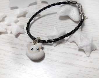 Artic white fox bracelet pendant polymer clay handmade with fox figure kawaii jewelry