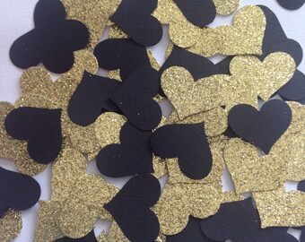 Black and Gold Heart Confetti ~ Gold Glitter, Wedding, Bridal Shower, Engagement, Decorations, Party Decor, Anniversary, Baby Shower,