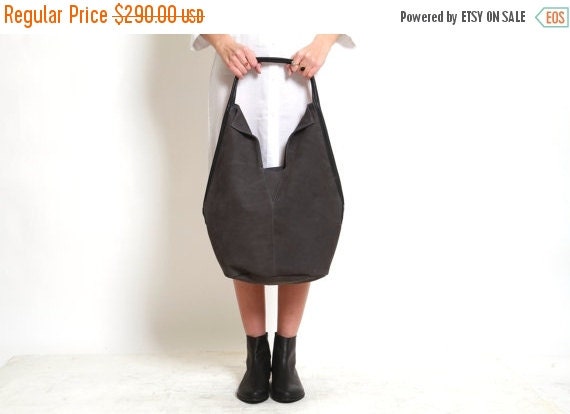 Dark Grey Leather Tote Bag Soft Leather Bag by LadyBirdesign