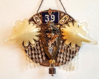 Salvage Angel 39 mixed media assemblage art doll Altered Art salvage vintage angel, one of a kind, handmade