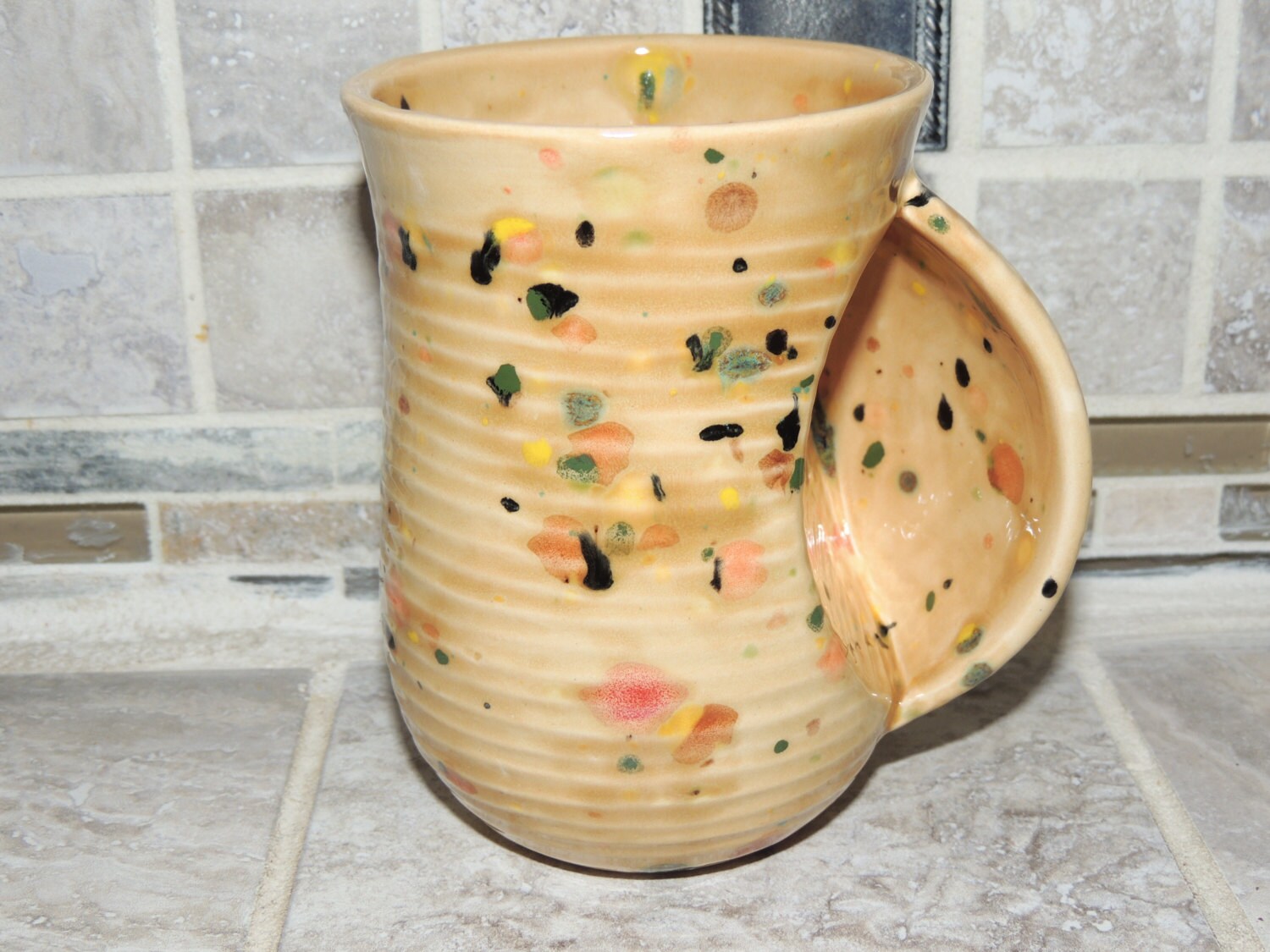 Coffee Mug. Ceramic Hand warmer Mug. Tan colored with