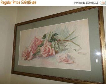 Save 25% Now Beautiful 24x15 Framed Pink Floral Print in Gold Frame Pristine Condition