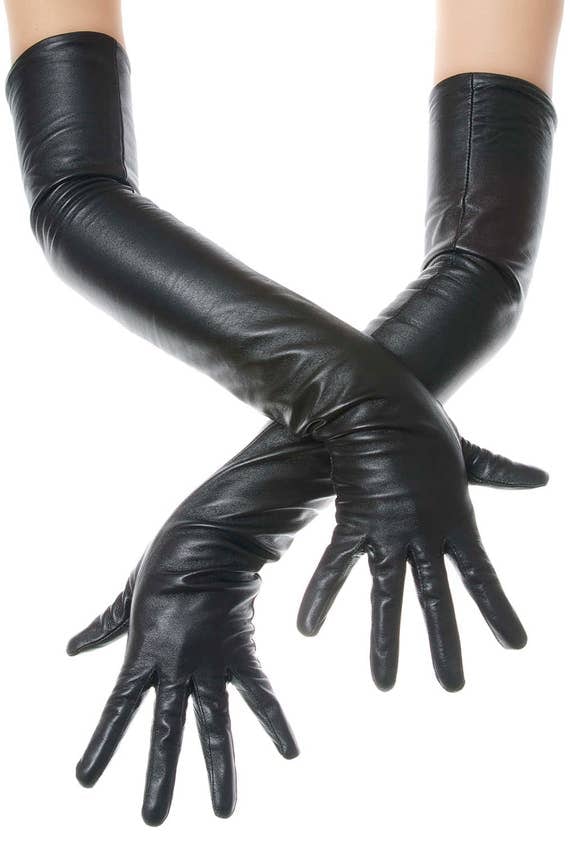 Long Black Opera Leather Gloves