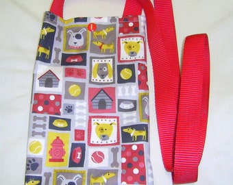 Dog Walking bag, Dog Treat Bag, long handle bag, across body bag, dog fabric, Dog training bag, Gift for Dog Owner, Dog walker Gift,