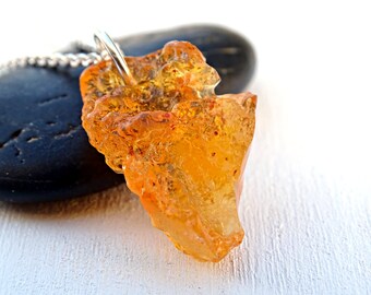 fire opal necklace silver, raw opal nugget pendant, crystal pendant mexican fire opal necklace men, rough opal pendant October birthstone