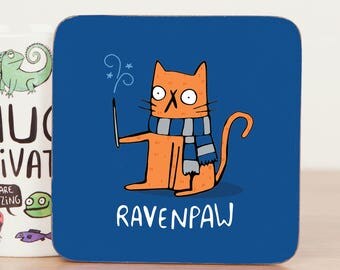 Ravenpaw - Harry Potter Coaster Gift - Ravenclaw fan art - Pun Coaster - Gift for him - Gift for her - Teen Gift - cat Mat - Katie Abey