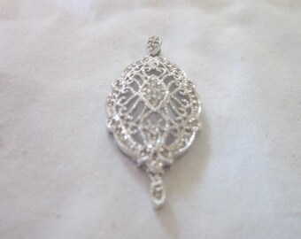 Gorgeous Sterling Silver & Brilliant White Stone Necklace Pendant