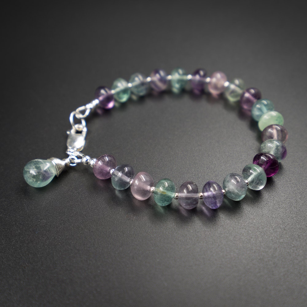 Fluorite bracelet fluorite semiprecious stone bracelet purple
