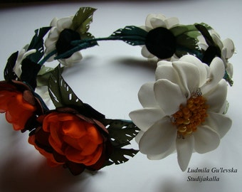 Wedding hair accessories, Bohemian hair wreath ,satin fabric flower,100% handmade.