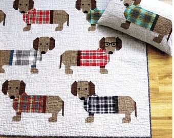 Sale! Sale! DOGS IN SWEATERS Quilt & Pillow Pattern Wienner/dachshund Dog Quilt - By Elizabeth Hartman