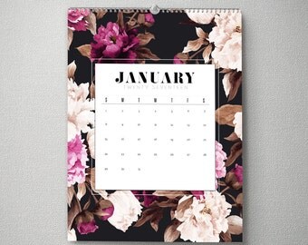 2017 Monthly Wall Calendar, 11x14, Wall Calendar, Watercolor Flower Gifts for Her (cal0011)